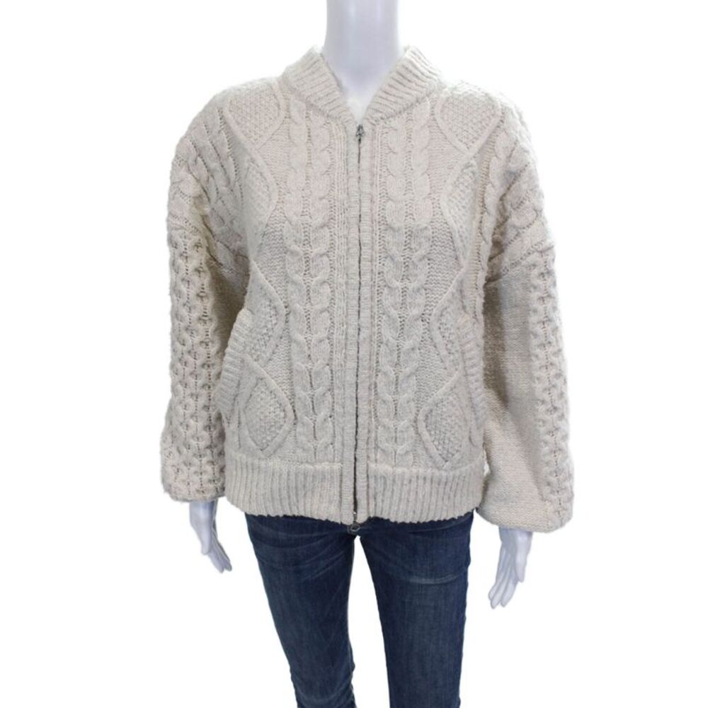 Central Park West Women Cardigan Beige High Neck Long Sleeve Size S